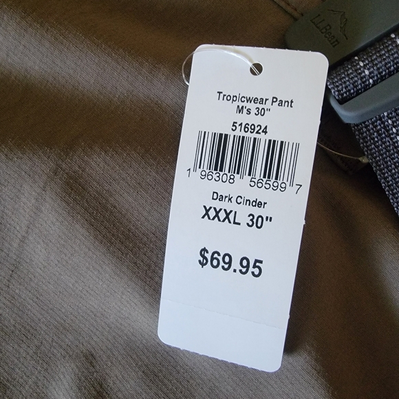 L.L. Bean Men's Men's Tropicwear Pants, size XXXL 30" Dark Cinder - Picture 6 of 12
